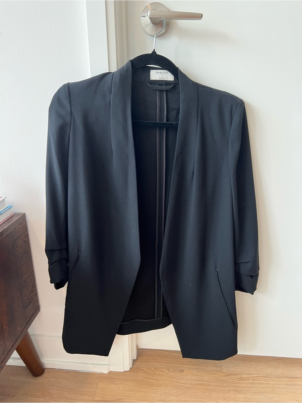 Babaton Black Draped Open-Front Blazer